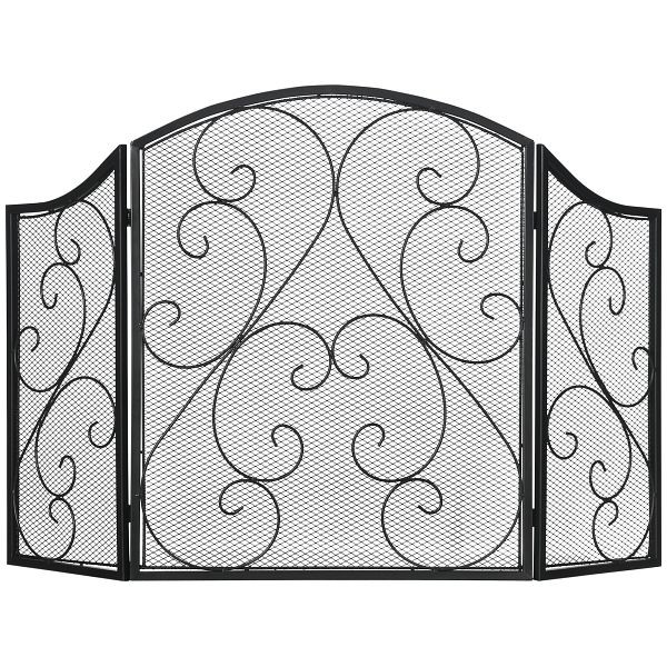 HOMCOM Kaminabdeckung, Funkenschutzgitter, Vintage-Design, 66 cm x 31 cm x 81 cm, Schwarz, 820-392V00BK
