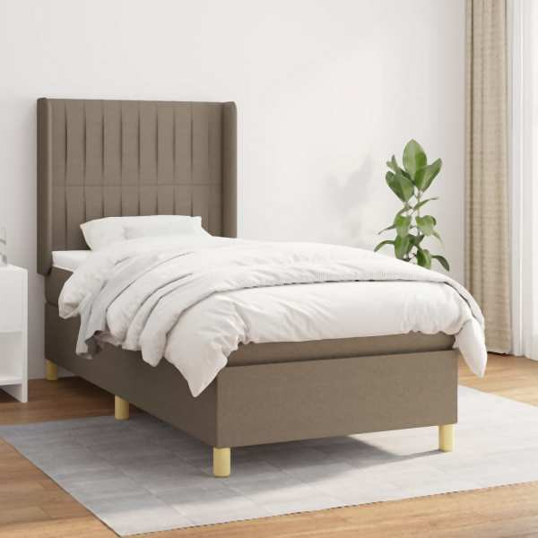 vidaXL Boxspringbett mit Matratze Taupe 90x200 cm Stoff, 3132125