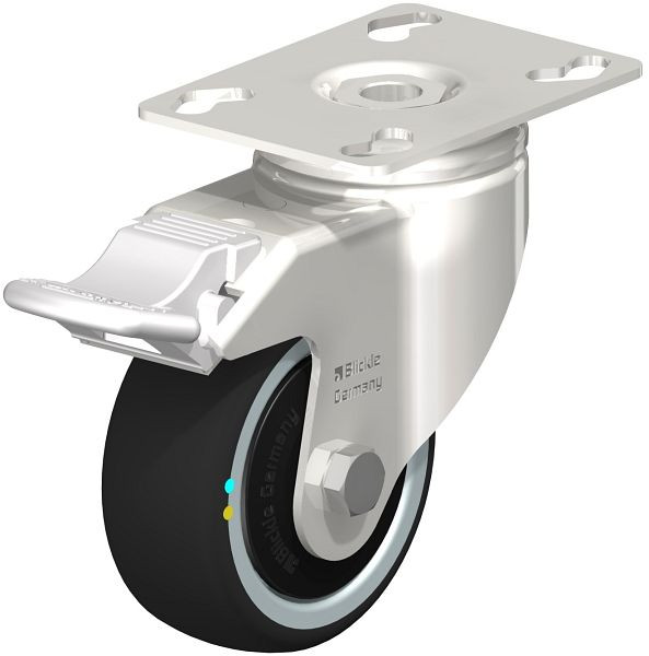 Blickle LKPXA-PATH 80KD-FI-ELS-FK Edelstahl-Apparate-Lenkrolle mit Anschraubplatte & Feststeller, Thermoplastisches Polyurethan, Grau, 853515