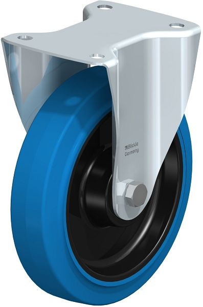 Blickle B-POEV 200KD-SB Stahlblech-Bockrolle, mittelschwere Ausführung, mit Anschraubplatte, Elastik-Vollgummi, Blau, 749087