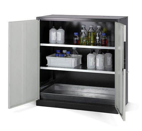 asecos Chemikalienschrank Systema CS-102, Korpus anthrazit, grau, 2 Einlegeböden und Bodenwanne, 202598