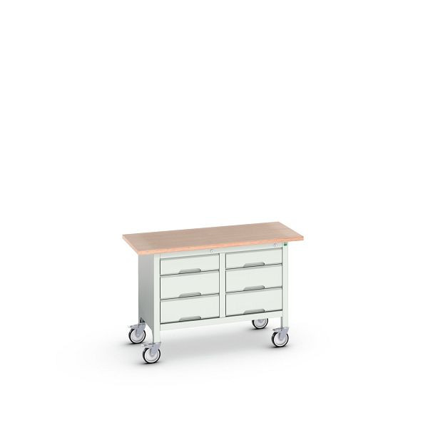 bott verso mobile Kastenwerkbank (Multiplex) mit 6 Schubladen, BxTxH: 1250 x 600 x 830 mm, Lichtgrau / Lichtgrau, 16923204.16