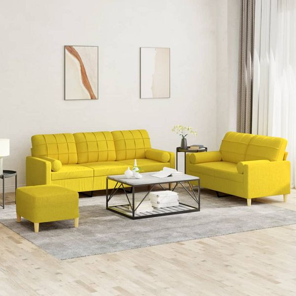 vidaXL 3-teilig Sofagarnitur mit Kissen Hellgelb Stoff, 3201335