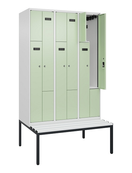 C+P Z-Spind Evolo PLUS, Bank, 6 Fächer, 2120x1200x815mm, 9016/6019, Zylinderschloss, Sitzfläche Kunststoff, Sitzbank, 0490537-326 S10100