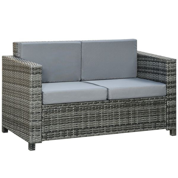 Outsunny Poly-Rattan Sofa mit Kissen 2-Sitzer Garten Loungesofa Polyester Grau, 860-031V01