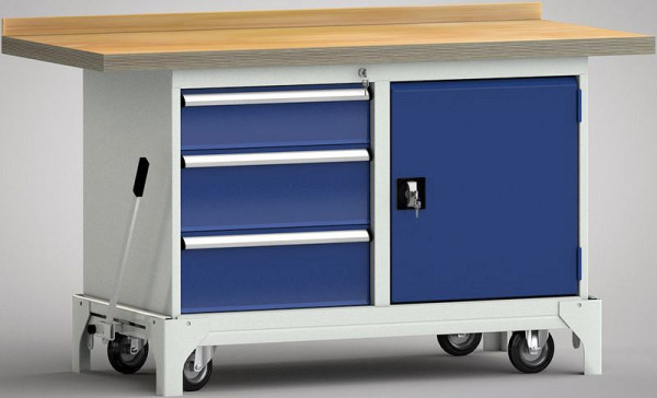 KLW Fahrbare Standard-Werkbank - 1500 x 700 x 866 mm L x B x H, links 150EA/2x200EA, rechts Tür, WS782N-1500M40-E7056