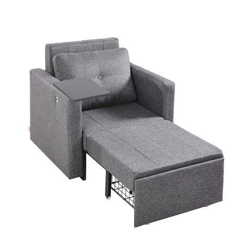 VEVOR Schlafsofa umbaubares Bett, Einzel-Ausziehcouch mit Seitentasche, Kissen, 5-fach verstellbar, Stauraum, Grau, BYSFC315INCHGMW86V0