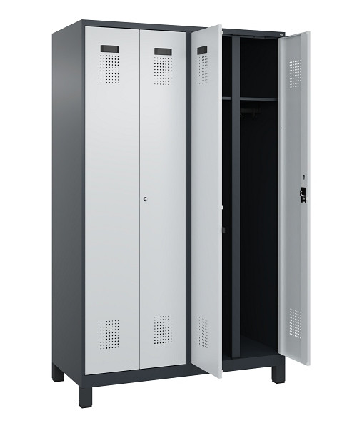 C+P Schwarz-Weiß-Spind Evolo PLUS, mit Füßen, 4 Abteile, 1950x1200x500mm, 7016/7035 Lichtgrau, Abteilbreite 300 mm, Schlüssel 2, 049012-40 S10044