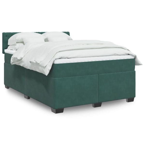 vidaXL Boxspringbett mit Matratze Dunkelgrün 140x200 cm Samt, 3288639