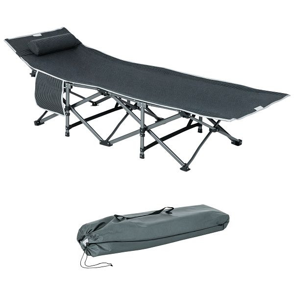 Outsunny Campingbett, klappbares Feldbett mit Kopfkissen, 188 x 64,5 x 53 cm, Grau, A20-207V01