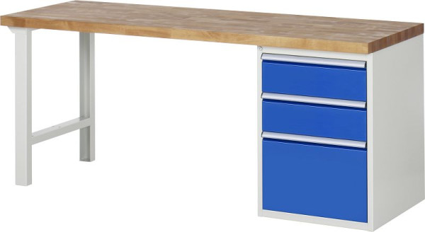 RAU Werkbank Serie 7000 - Modell 7503-1, B2000 x T700 x H890 mm, Systemunterbau B2000 x T650 x H850 mm, mit 3 Schubladen, 03-7507A1-207B4M.11