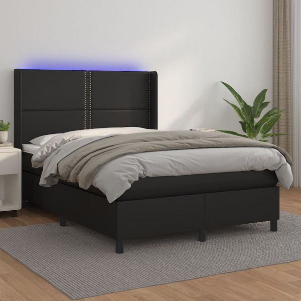 vidaXL Boxspringbett mit Matratze & LED Schwarz 140x190 cm Kunstleder, 3139319