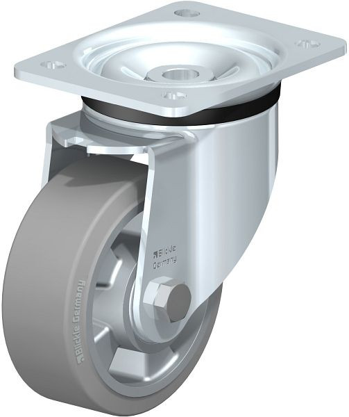 Blickle LK-ALEV 127K-SG Stahlblech-Lenkrolle, schwere Ausführung, mit Anschraubplatte, Elastik-Vollgummi, Grau, 593848