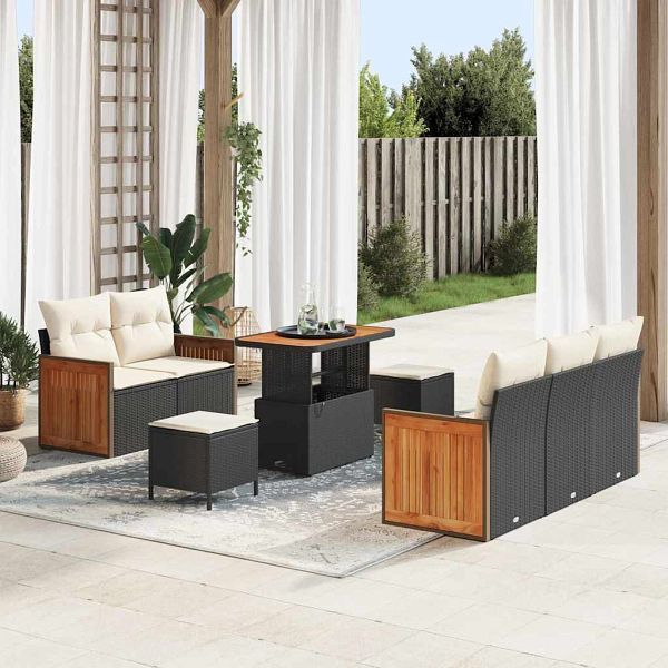 vidaXL Garten-Sofa-Set mit Kissen 8-teilig Schwarz Poly-Rattan, 3365200
