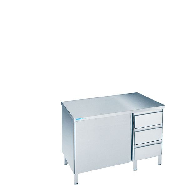 CHROMOnorm Arbeitsschrank mit Flügeltüren und Schubladenblock Rechts, mit Tischplatte Allseits abgekantet - 1000x600x850/900 mm, SF0610AS3R0