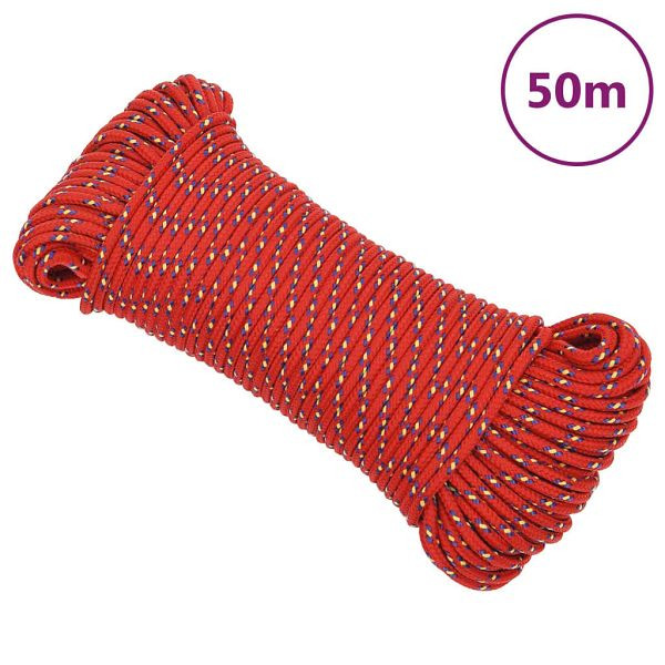 vidaXL Bootsseil Rot 3 mm 50 m Polypropylen, Material: PP (Polypropylen), 152376