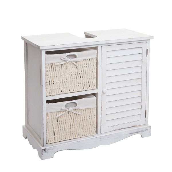 Mendler Waschbeckenunterschrank HWC-H20, Badezimmer Waschtisch, Massiv-Holz Korb-Schublade 60x65x31cm, shabby weiß, 72673