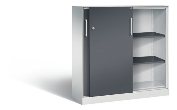 C+P Schiebetürenschrank Asisto, H1310xB1200xT435mm, Farbe: Lichtgrau / Schwarzgrau, Bügelgriff, 3 OH, 142031-000 S10139