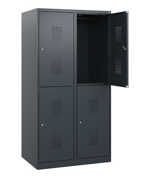 C+P Doppelstöckiger Spind Evolo PLUS, 4 Fächer, 1530x800x500mm, 7016/7016, Zylinderschloss, 0493005-22 S10043