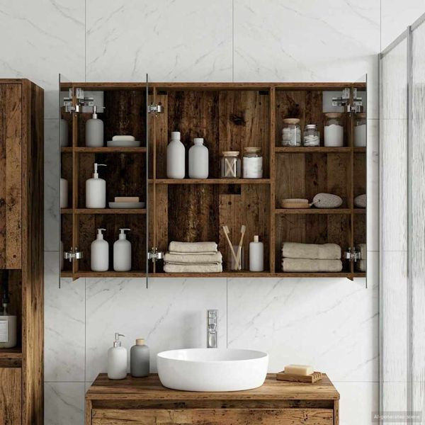 vidaXL Badezimmerspiegelschrank mit Regal Altholz 100 x 14,5 x 70 cm, 889125