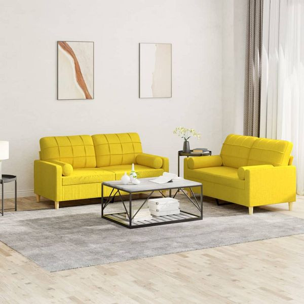 vidaXL 2-teilig Sofagarnitur mit Kissen Hellgelb Stoff, 3201295
