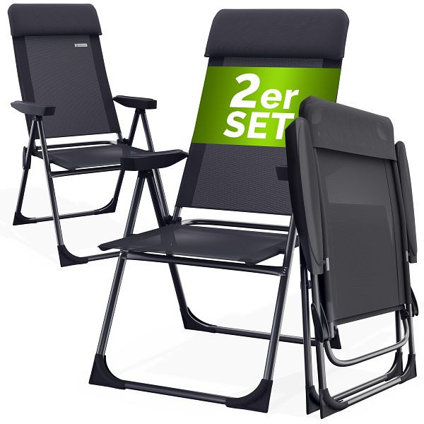 casaria Gartenstuhl klappbar 2er-Set Anthrazit Alu Hochlehner verstellbar, 109582
