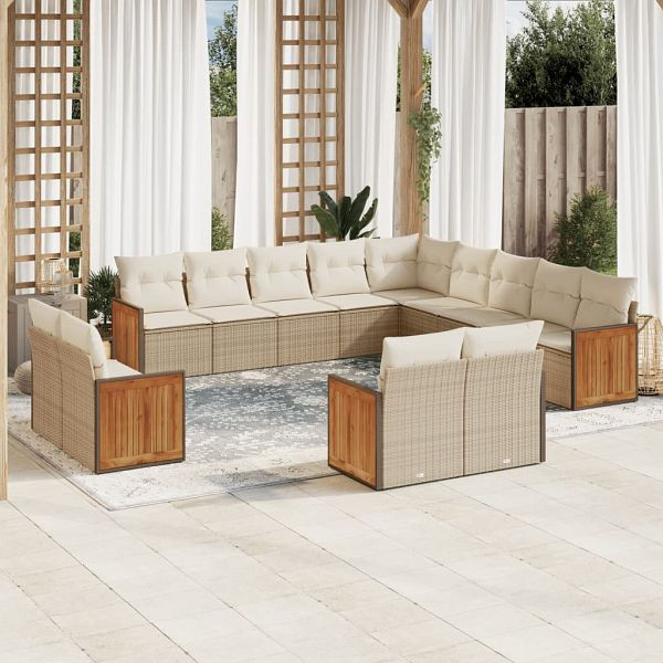 vidaXL 13-teilig Garten-Sofagarnitur mit Kissen Beige Poly Rattan, 3260609