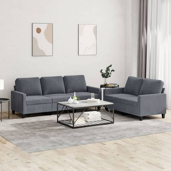 vidaXL 2-teilig Sofagarnitur mit Kissen Dunkelgrau Samt, 3201517