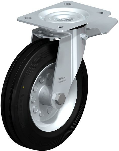 Blickle LE-VE 200R-ST-EL Stahlblech-Lenkrolle mit Anschraubplatte & Feststeller, Vollgummi, Schwarz, 610618