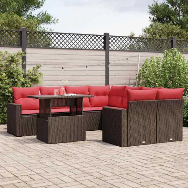 vidaXL 9-teiliges Gartensofa-Set mit Kissen, braun, Polyrattan, 3267174