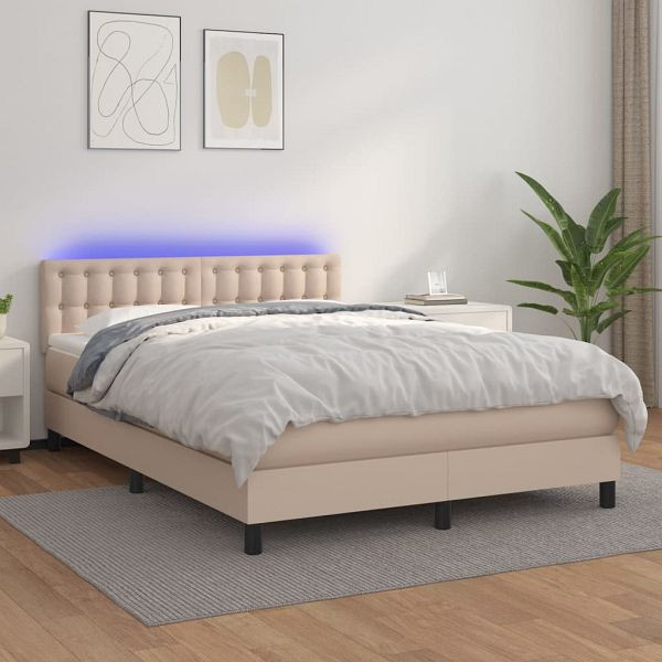 vidaXL Boxspringbett mit Matratze & LED Cappuccino-Braun 140x200cm, 3134230