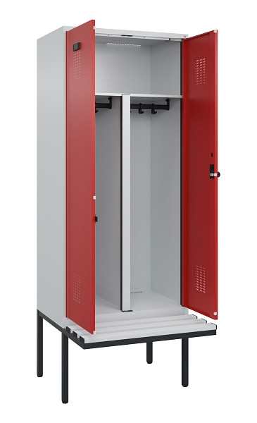 C+P PSA Doppel-Spind Evolo PLUS, Bank, 2 Abteile, 2120x800x815mm, 7035/3000, Drehriegel, Material Sitzfläche Kunststoff, 0490427-22P S10057