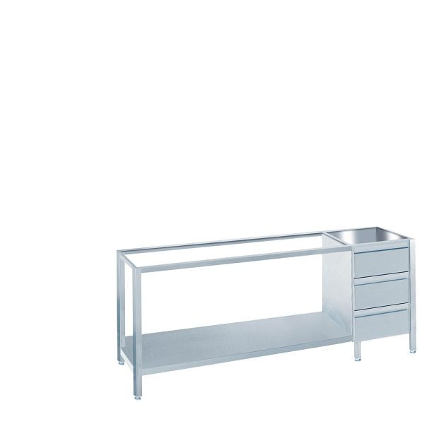 CHROMOnorm Arbeitstisch mit Zwischenboden und Schubladenblock rechts, Tiefe 560 (600)mm, ohne Tischplatte, TZ0608US3R0