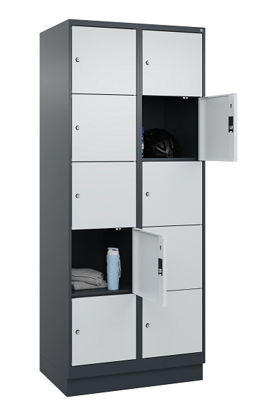 C+P Schließfachschrank Evolo PLUS, mit Sockel, 10 Fächer, 1950x800x500mm, 7016/7, Frontfarbe RAL 7035 Lichtgrau, 049020-225 S10017