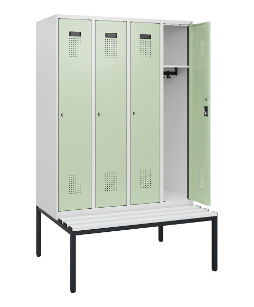 C+P Spind Evolo PLUS, 4 Abteile, 1950x1200x815mm, 9016/6019, Zylinderschloss, Material Sitzfläche Kunststoff, Sitzbank, 0490505-40 S10100