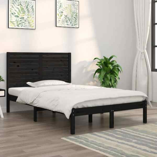 vidaXL Massivholzbett Schwarz 140x190 cm, 3104592, 8720287033424