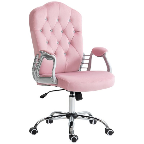 Vinsetto Bürostuhl, niegbare Lehne, höhenverstellbar, Samtoptik, bis 120 kg, Rosa, 921-647V01PK