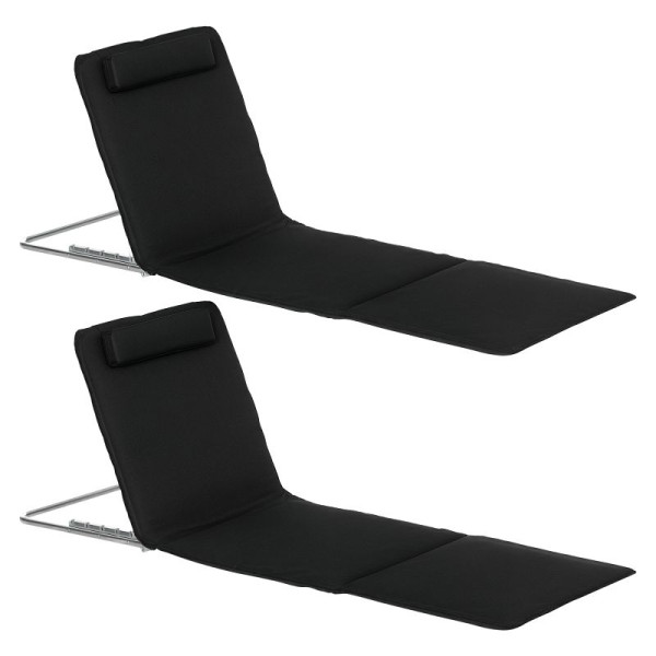 Outsunny Strandliege Sonnenliege Gartenliege, klappbar, verstellbare Rücklehne, Seitentasche, 48 cm x 134 cm x 33-43 cm, 84B-455BK