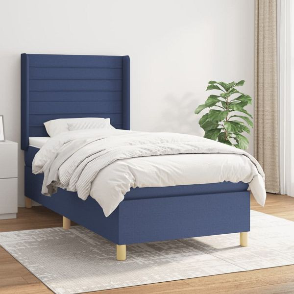 vidaXL Boxspringbett mit Matratze Blau 90x200 cm Stoff, 3132047