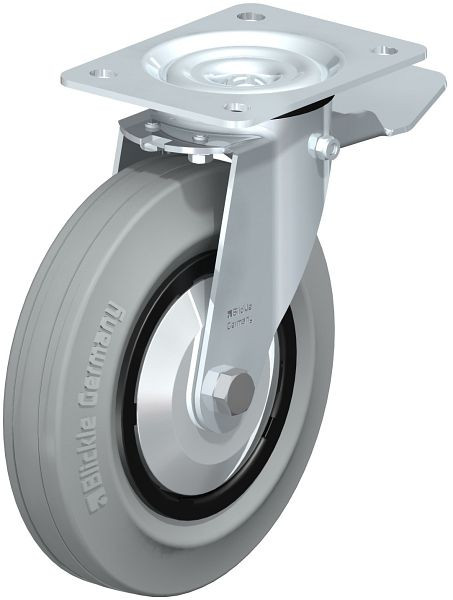 Blickle LE-VPP 200R-ST-SG-FA Stahlblech-Lenkrolle mit Anschraubplatte & Feststeller, Vollgummi, Schwarz, 633446