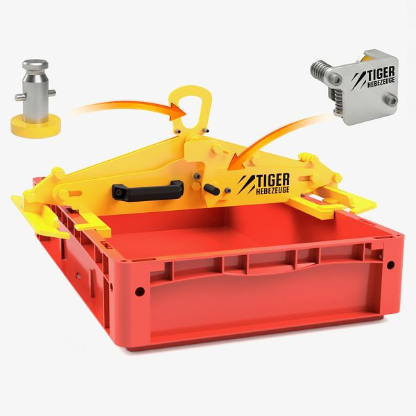 TIGER Hebezeuge Kastengreifer für Kunststoffbehälter - KAX, passend für: SSI-EF-4070 mit DEMAG-Kupplungsstift, KaX-010-310-A02-TA-M-SSI-EF-4070