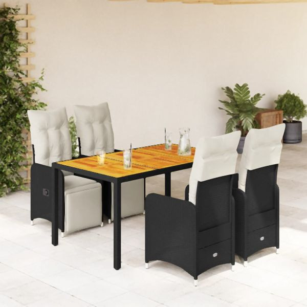 vidaXL 5-tlg. Garten-Bistro-Set mit Kissen Schwarz Poly Rattan, 3277129