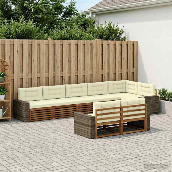 vidaXL Outdoor-Sofagarnitur mit Kissen 8-teilig Natur und Creme, 3383518