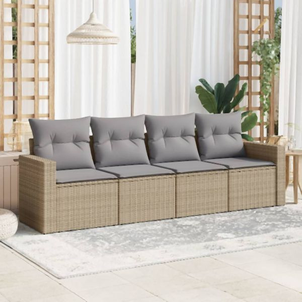 vidaXL 4-tlg. Garten-Sofagarnitur mit Kissen Beige Poly Rattan, 3251016