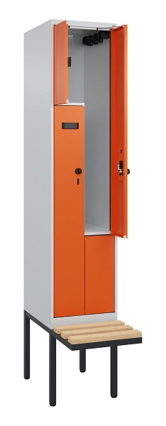 C+P Z-Spind Evolo PLUS, Bank, 2 Fächer, 2120x400x815mm, 7035/2004, Drehriegel, Sitzfläche Holz, 0490437-122 S10005