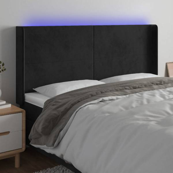 vidaXL LED Kopfteil Schwarz 163x16x118/128 cm Samt, 3123824