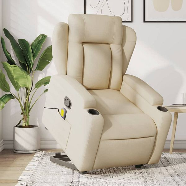vidaXL Massagesessel mit Aufstehhilfe Creme Stoff, 3204503
