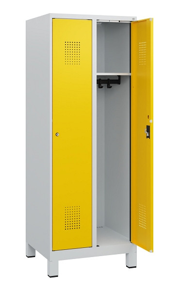 C+P Spind Evolo PLUS, Füße, 2 Abteile, 1630x600x500mm, 7035/1023, Zylinderschloss, 0490105-20 S10020