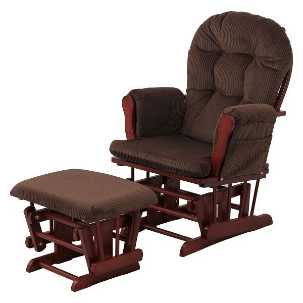 Mendler Relaxsessel HWC-C76, Schaukelstuhl Sessel Schwingstuhl mit Hocker Stoff Cord 320g/m² Öko-Tex, braun Gestell dunkel, 109022