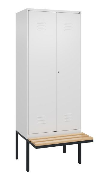 C+P Umkleidespind Classic PLUS SW, 2 Abteile, 2120x800x815mm, 9016/9016, Zylinderschloss, Buche-Sitzleisten, 0800427-22 S10058